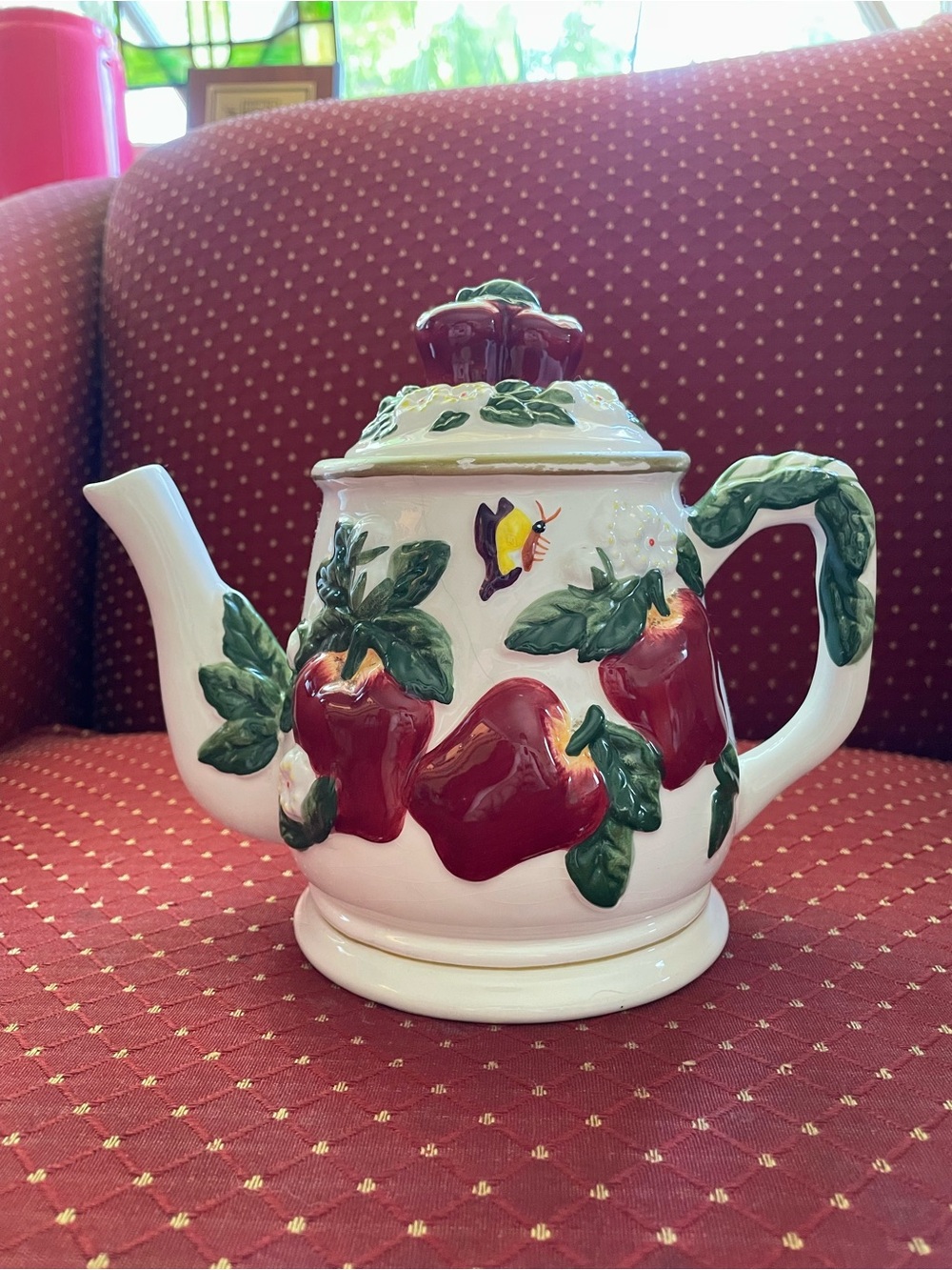 Ceramic Teapot with Red Apple Relief Design